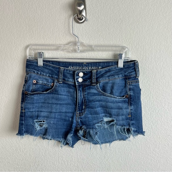 VTG American Eagle 2 Button Distressed Artist Cut Off Jean Short Shorts - Picture 5 of 7